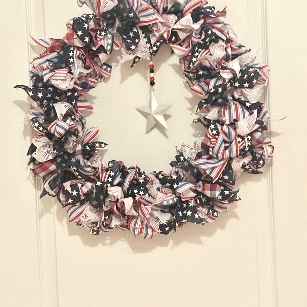 Patriotic Star Wreath with Ribbon Accents
